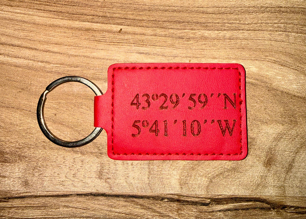 Llavero coordenadas en cuero