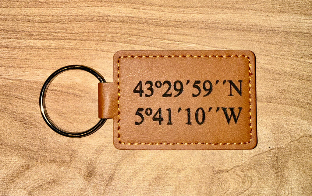 Llavero coordenadas en cuero