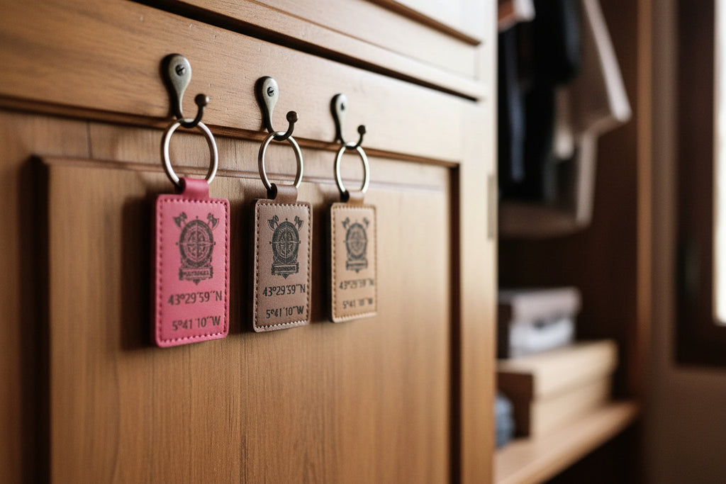 Llaveros personalizado Coordenadas en cuero